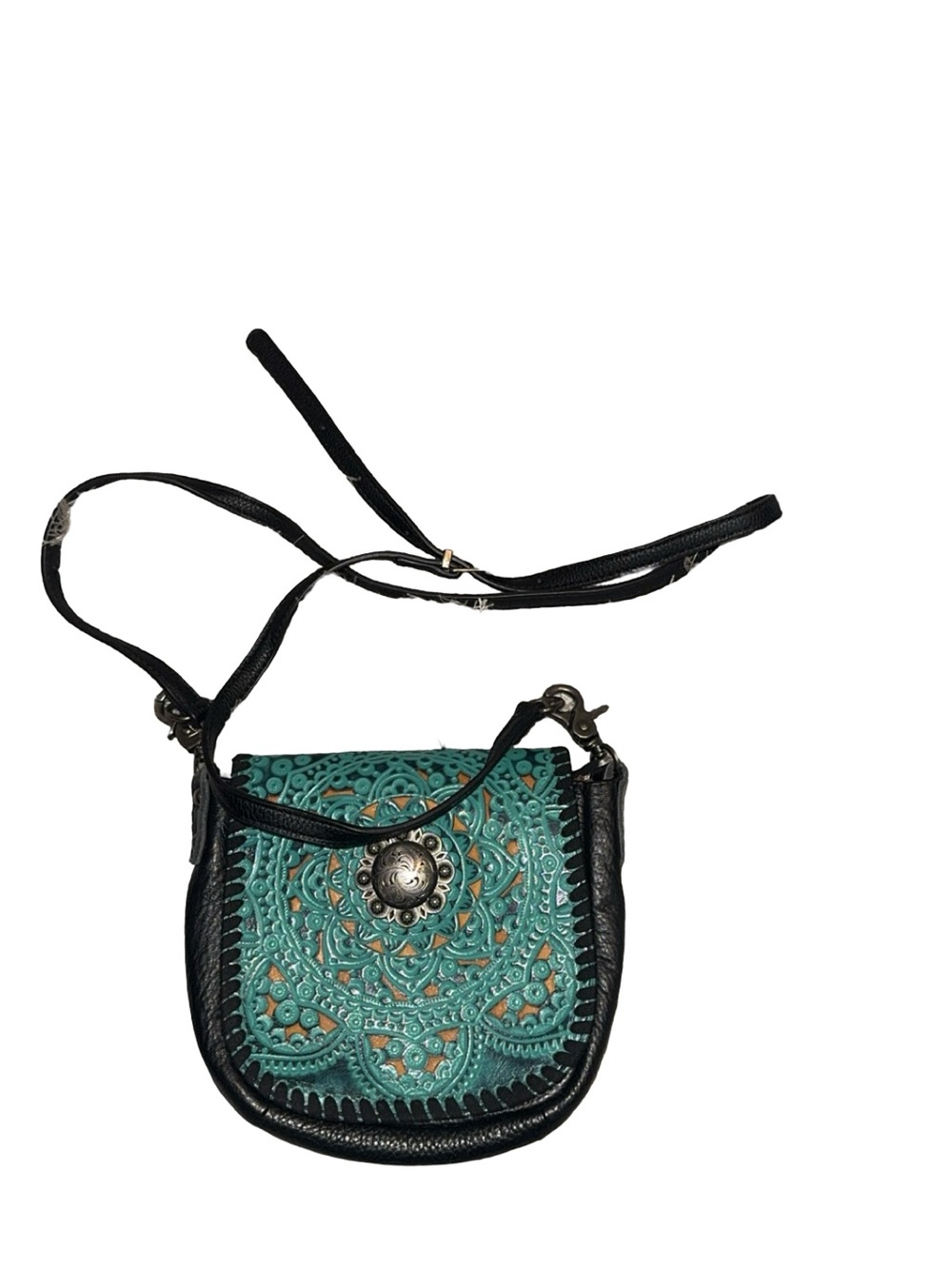 Montana West Turquoise and Black Hand-Tooled Crossbody Bag